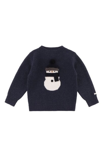 Donsje denn merino wool baby sweater snowman blue marine melange | trui