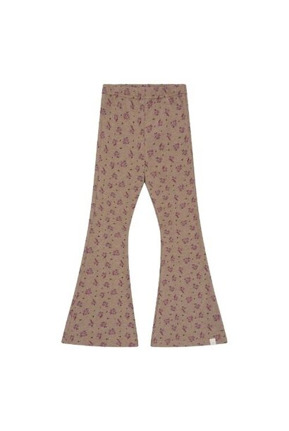 Navy Natural be flared brown melange flower | broek