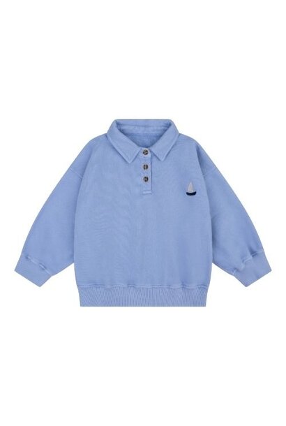 Navy Natural polo sweater light blue | trui