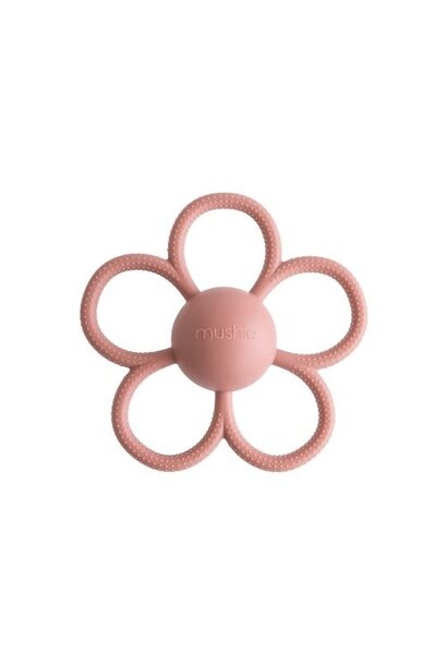 Mushie rattle daisy teether dusty rose | bijtring