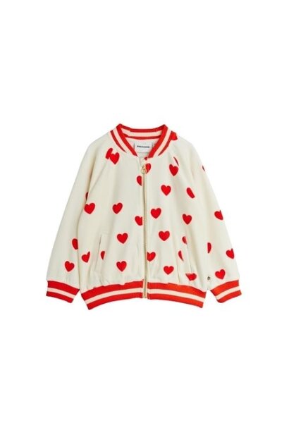 Mini Rodini hearts aop velour baseball cardigan white | vest