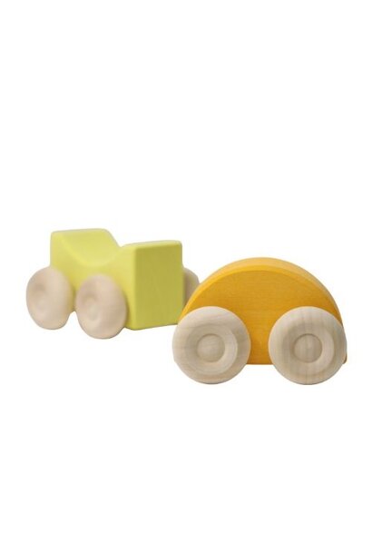 Grimm's stacking cars stapelauto geel | speelgoedauto