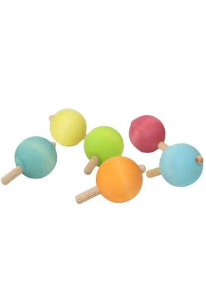 Grimm's pastel spinning tops 6 stuks | houten tollen