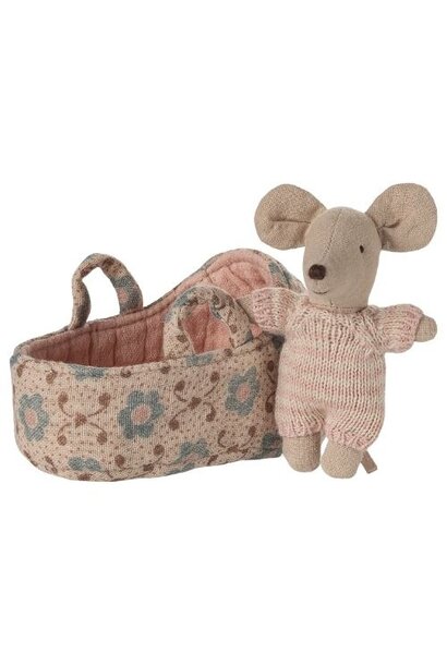 Maileg baby mouse in carry cot rose