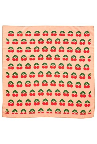 Piupiuchick silky bandana coral w/ cherries allover - hoofdband