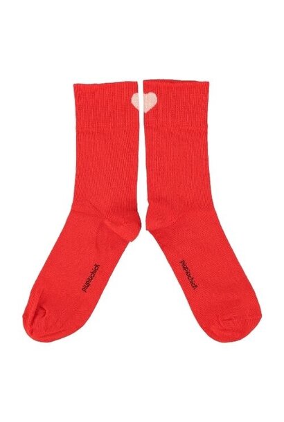 Piupiuchick socks red w/ ecru heart - sokken