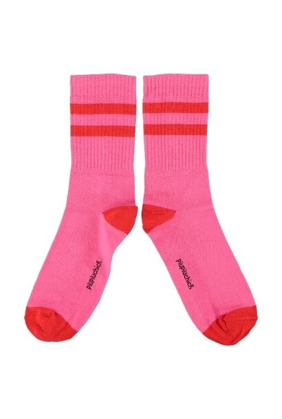 Piupiuchick socks pink w/ red stripes - sokken