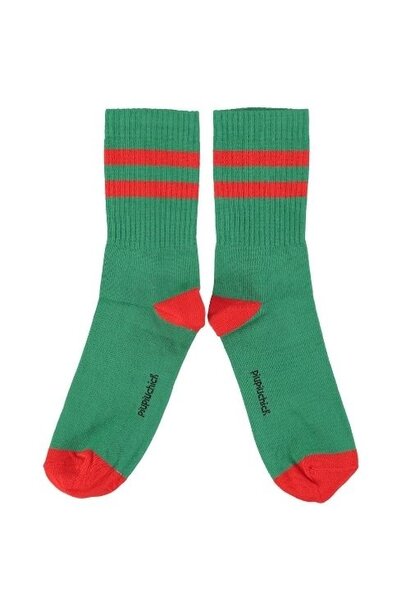 Piupiuchick socks green w/ red stripes - sokken