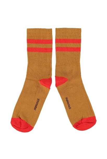 Piupiuchick socks camel w/ red stripes - sokken