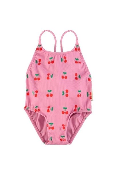 Piupiuchick swimsuit w/ crossed straps pink w/ cherries allover - badpak