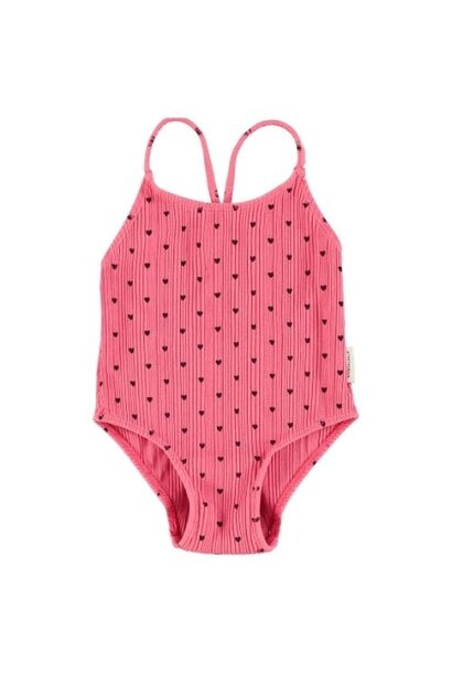Piupiuchick swimsuit w/ crossed straps pink w/ black hearts allover - badpak