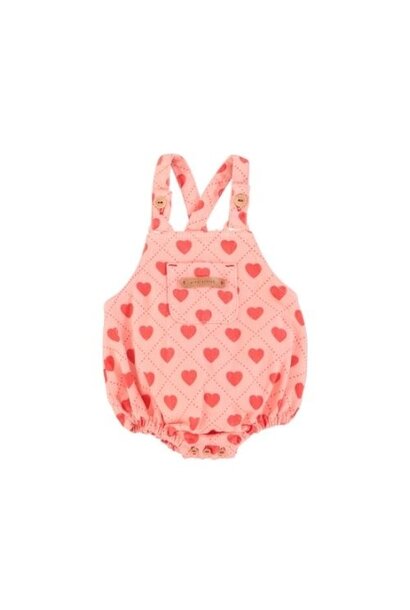 Piupiuchick baby romper pink w/ red hearts allover