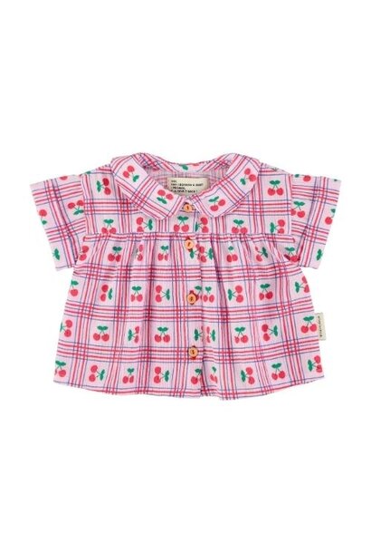 Piupiuchick baby peter pan collar shirt lilac w/ cherries allover