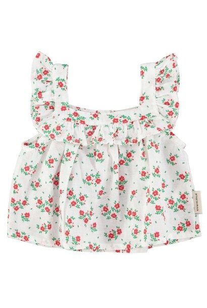 Piupiuchick sleeveless blouse ecru w/ red flowers allover