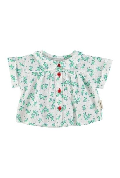 Piupiuchick baby peter pan collar shirt ecru w/ green flowers allover