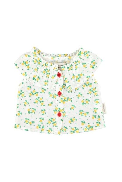 Piupiuchick baby sleeveless blouse w/ collar ecru w/ yellow flowers allover