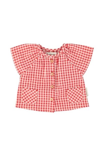 Piupiuchick baby blouse w/ butterfly sleeves red & ecru checkered