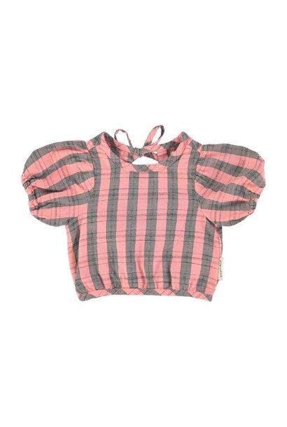 Piupiuchick baby cropped blouse w/ baloon sleeves pink & green checkered