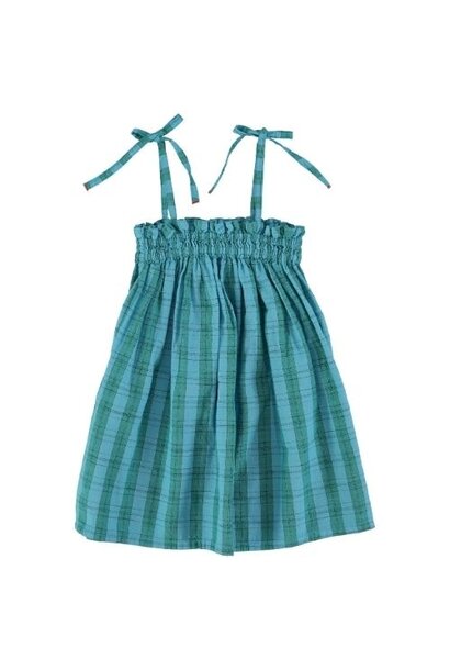 Piupiuchick short dress w/ straps blue & green checkered - jurk