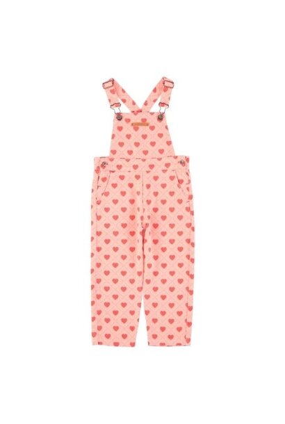 Piupiuchick dungarees pink w/ red hearts allover - tuinbroek