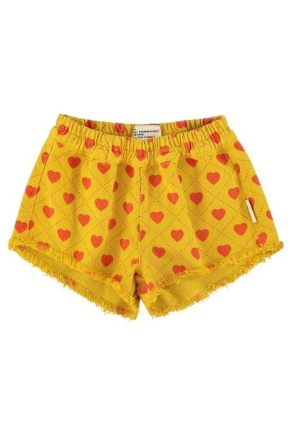 Piupiuchick shorts w/ fringes mustard w/ red hearts allover - korte broek