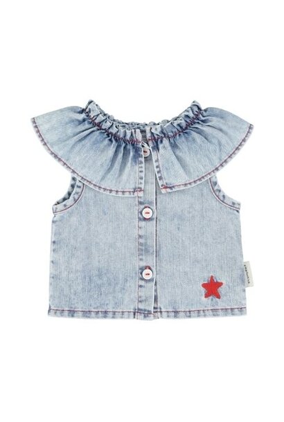 Piupiuchick baby sleeveless blouse w/ collar blue light denim
