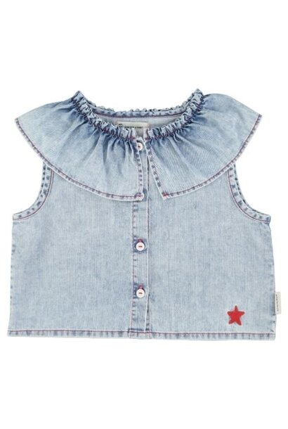 Piupiuchick sleeveless blouse w/ collar blue light denim