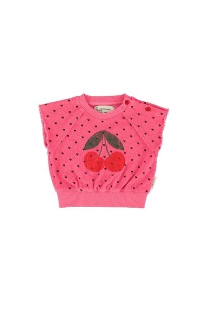 Piupiuchick baby sleeveless sweatshirt pink w/ cherry print