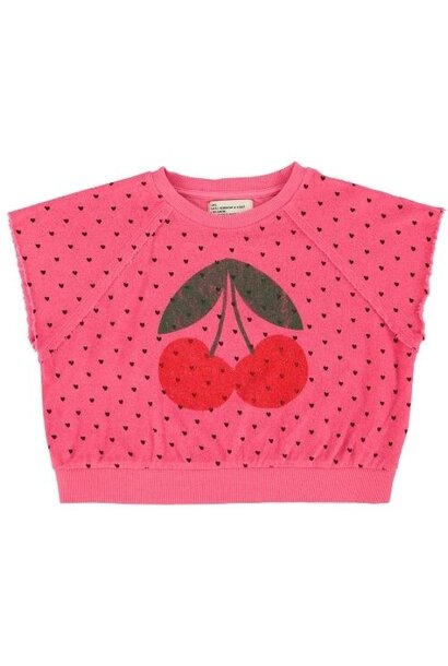 Piupiuchick sleeveless sweatshirt pink w/ cherry print