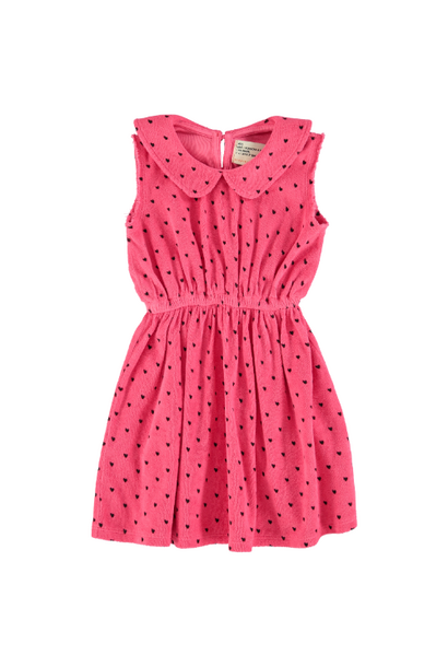 Piupiuchick short dress w/ collar pink w/ black hearts allover - jurk