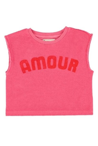 Piupiuchick sleeveless top pink w/ "amour" print