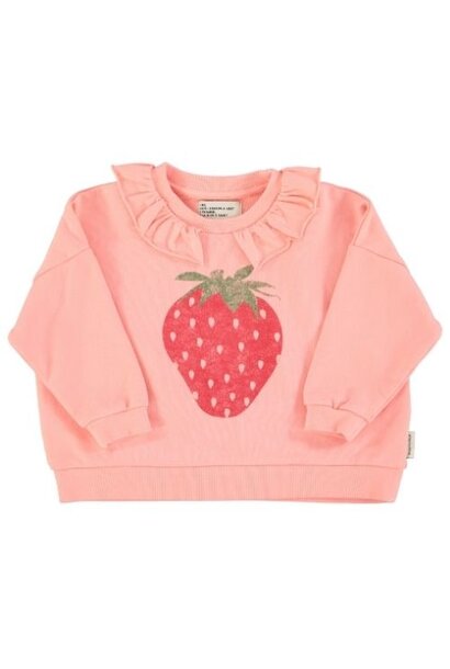Piupiuchick sweatshirt w/ collar light pink w/ strawberry print - trui