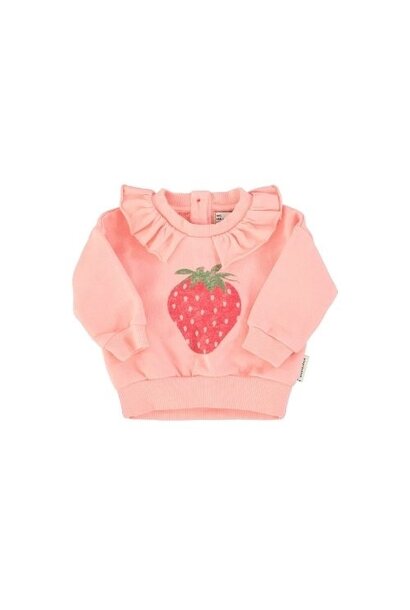 Piupiuchick baby sweatshirt w/ collar light pink w/ strawberry print - trui