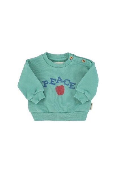 Piupiuchick baby sweatshirt turquoise w/ "peace" print - trui