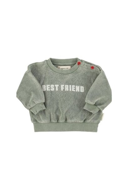 Piupiuchick baby sweatshirt washed green w/ "best friend" print - trui