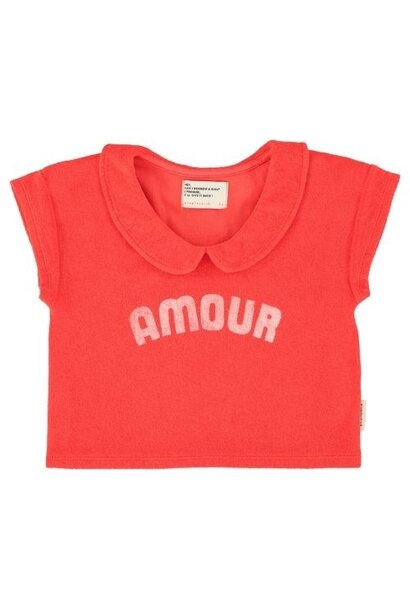 Piupiuchick t-shirt w/ peter pan collar red w/ "amour" print