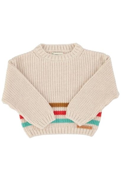 Piupiuchick knitted sweater ecru w/ multicolor stripes - trui