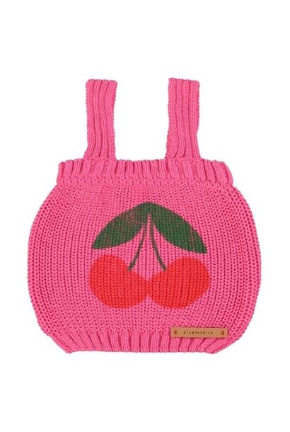 Piupiuchick knitted top w/ straps pink w/ cherry print