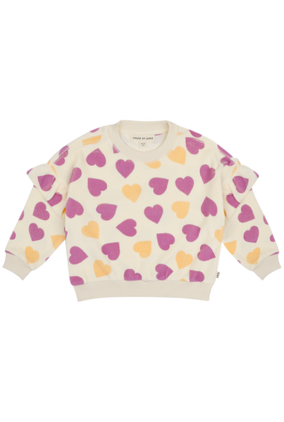 House of Jamie frill sweatshirt happy hearts terry cotton - trui
