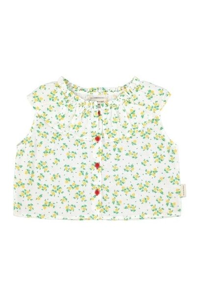 Piupiuchick sleeveless blouse w/ collar ecru w/ yellow flowers allover