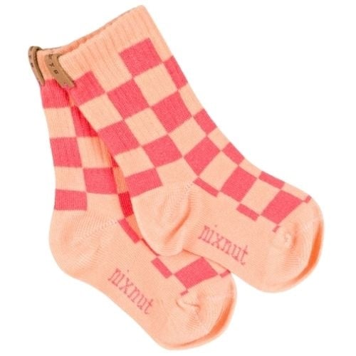 Nixnut checkered socks coral - sokken-1