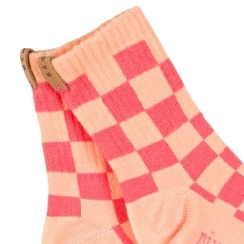 Nixnut checkered socks coral - sokken-4