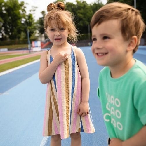 Sproet & Sproet loose dress striped sesame | jurk-3