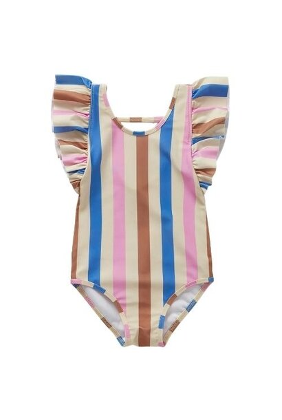 Sproet & Sproet swimsuit ruffles multi stripes sesame | badpak