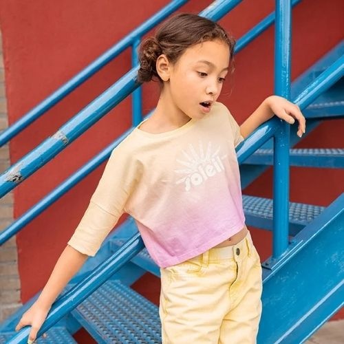 Sproet & Sproet cropped t-shirt rainbow dye podium pink | shirt-2