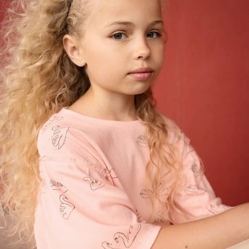 Sproet & Sproet girls t-shirt swan print blush pink | shirt-2