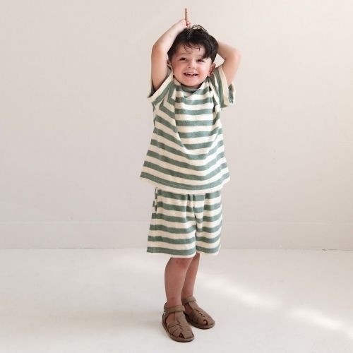 Jenest robin shorts sage green off white stripe - korte broek-2