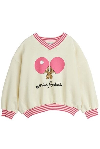 Mini Rodini table tennis sp striped rib sweatshirt white - trui