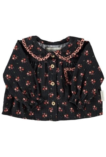 Piupiuchick peter pan collar baby blouse black w/ flowers