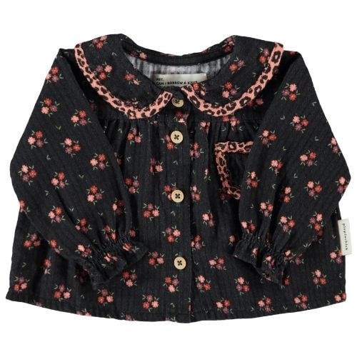 Piupiuchick peter pan collar baby blouse black w/ flowers-1